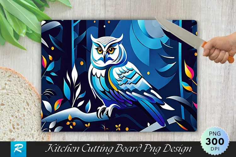 White Owl Cutting Board Sublimation Design