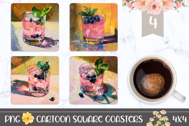 Cartoon Cocktail Square Coasters, Art Square Coaster Designs