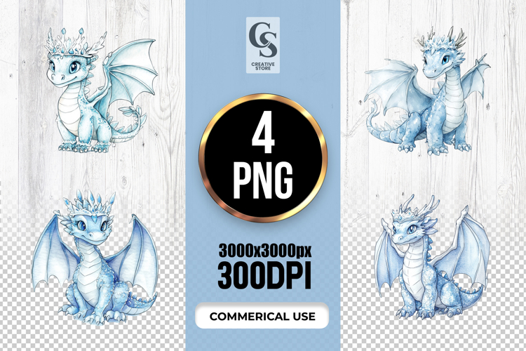 Cute Ice Crown Dragon Clipart Sublimation PNG
