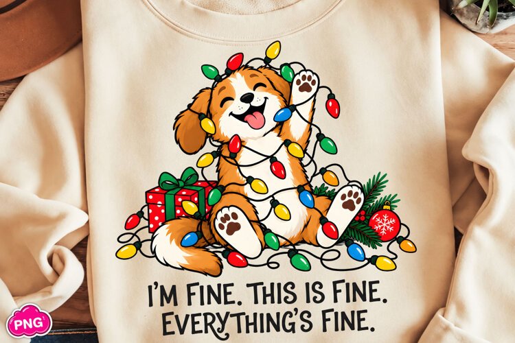 I'm Fine PNG, Christmas Sublimation Design, Funny Dog PNG example image 1