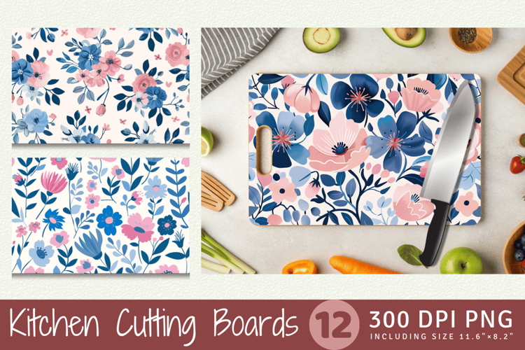 Pink & Blue Cute Floral Cutting Boards sublimation Design