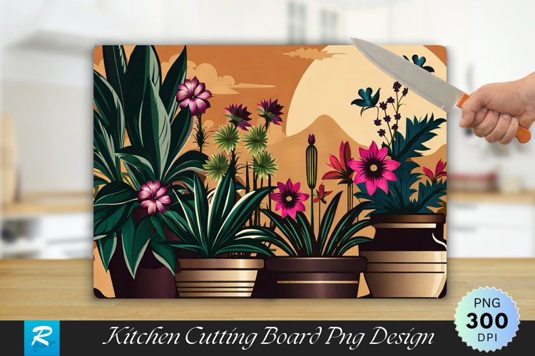 A Group Of Potted Flowers Cutting Board PNG Design example image 1