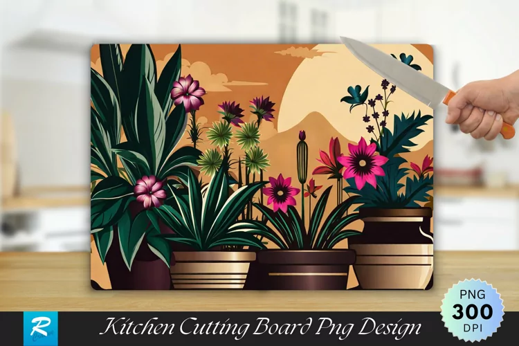 A Group Of Potted Flowers Cutting Board PNG Design