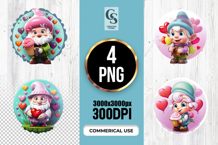 Cute Gnome with Hearts Sublimation PNG