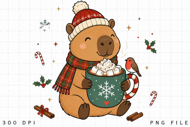 Cute Christmas Capybara PNG Clipart, Cozy Winter Capybara