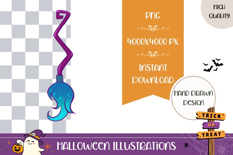 Hand Drawn Halloween Illustration, Cartoon Witch Broom PNG