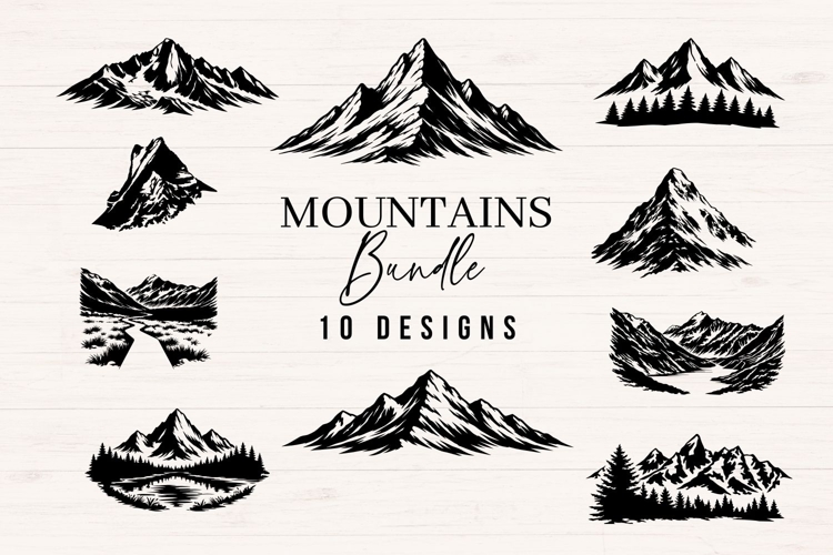 Mountain SVG Bundle - 10 Hand Drawn Mountain Designs