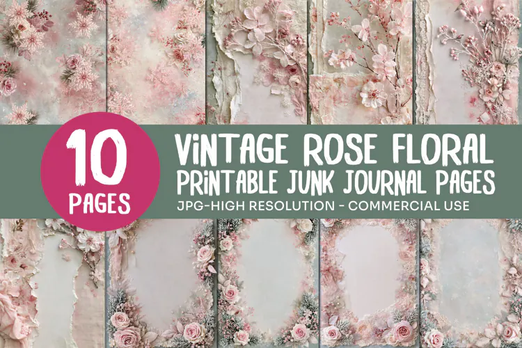 Vintage Rose Floral Junk Journal Pages