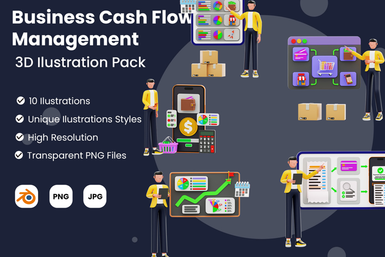 Business Cash Flow Management 3D Illustration Pack