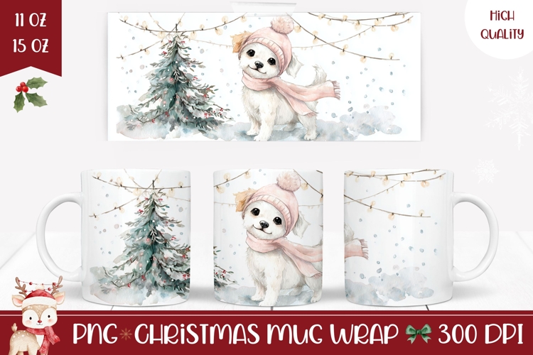 Watercolor Christmas Dog Mug, Winter Mug Sublimation