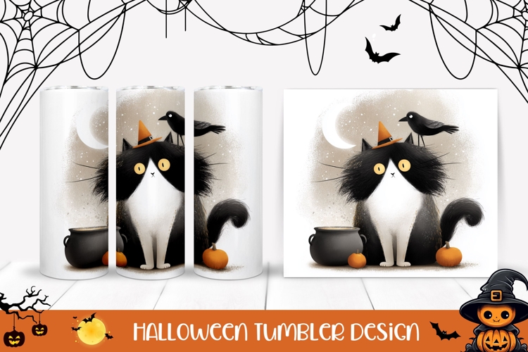 Cartoon Halloween Cat Tumbler, Spooky Halloween Printable