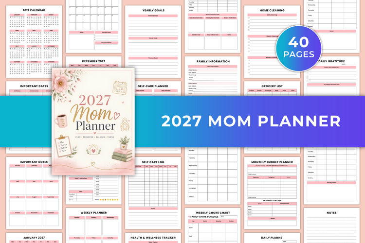 2027 Mom Planner | Family Organizer, Self-Care & Daily