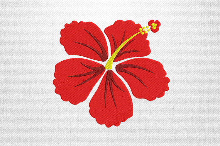Red Hibiscus Tropical Flower Embroidery Design