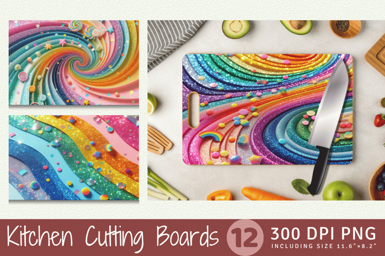 Colorful Rainbow Cutting Boards sublimation Design