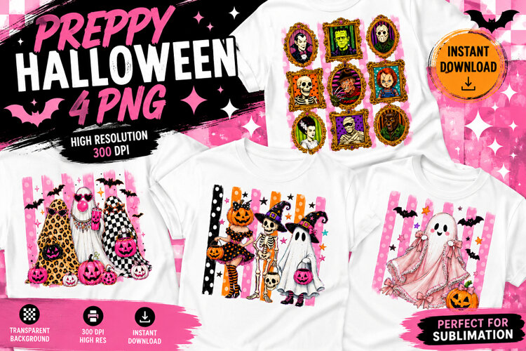 Preppy Witchy Halloween PNG, Pink Spooky Season Sublimation example image 1