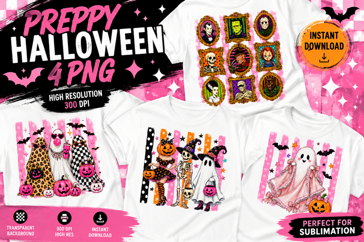 Preppy Witchy Halloween PNG, Pink Spooky Season Sublimation