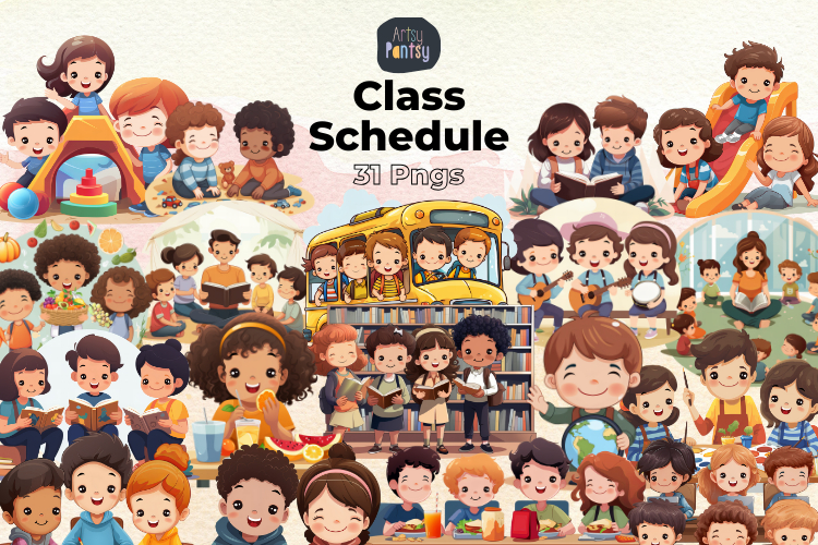 Cute Kids Classroom Schedules Clipart Bundle