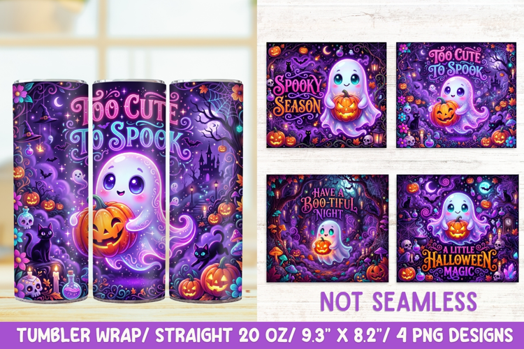 Neon Halloween Ghost 20 OZ Skinny Tumbler Wrap Png.