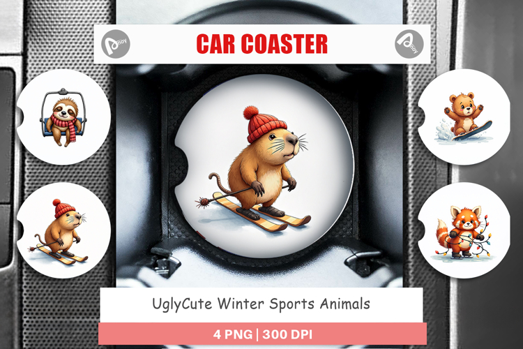 Winter Sports Animals Car Coaster