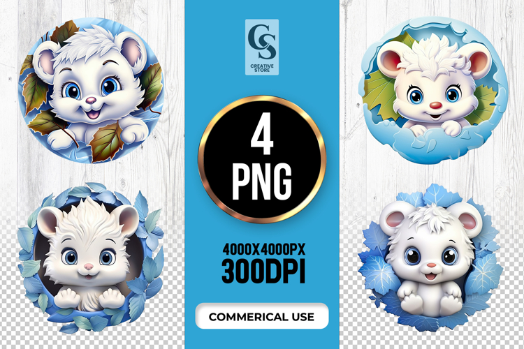 Cute White Baby Bear Clipart Sublimation PNG
