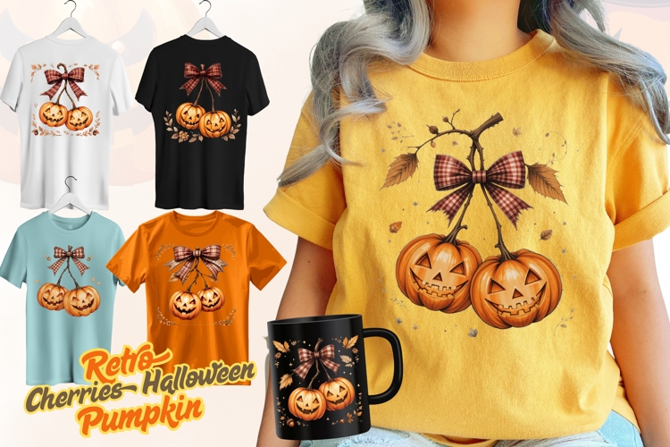 Retro Halloween Pumpkin Cherries Clipart