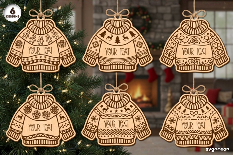 Christmas Sweater Ornaments SVG Bundle | Laser Cut | SVG