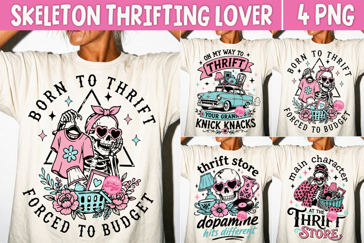 Thrifting Skeleton PNG, Funny Thrift Store Lover Retro