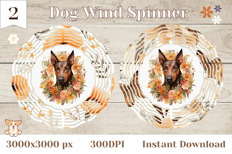 Watercolor Dog Wind Spinner Design, Pinscher Sublimation