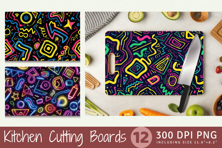 Funky Neon Motifs Cutting Boards sublimation Design