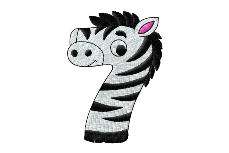 Zebra Number 7 Embroidery Design