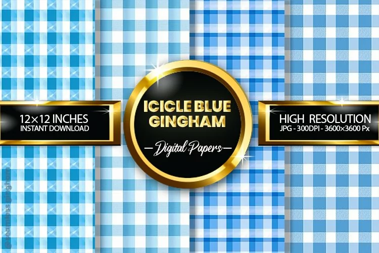 Icicle Blue Gingham Digital Papers 04 Variation