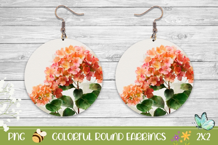 Watercolor Hydrangea Earrings Sublimation Design