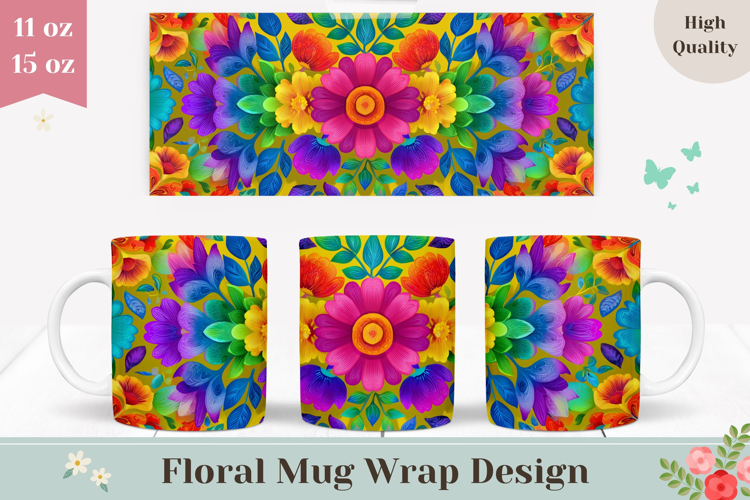 Floral Mug Design, Colorful Flowers Mug Wrap, Flowers Print