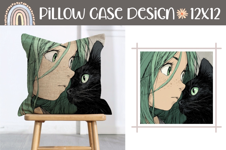 Cartoon Girl Pillow Sublimation, Kawaii Cat Pillow Case