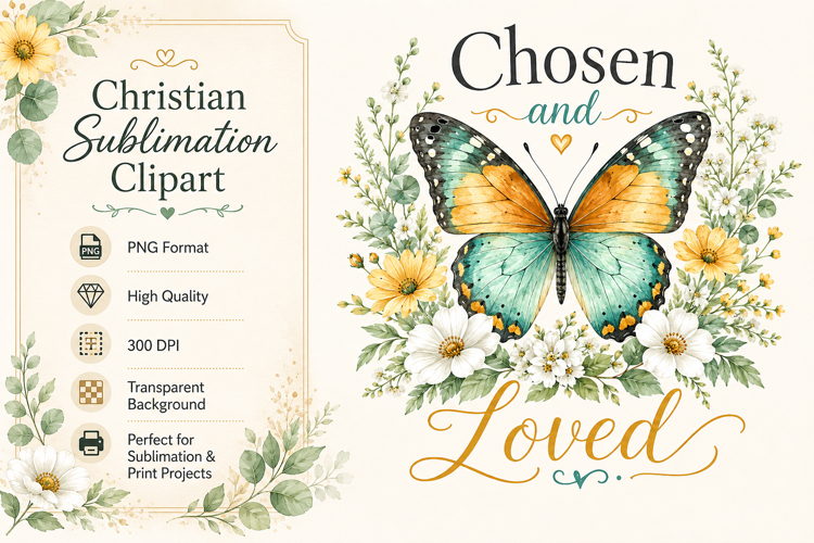 Chosen and Loved PNG, Christian Butterfly Sublimation