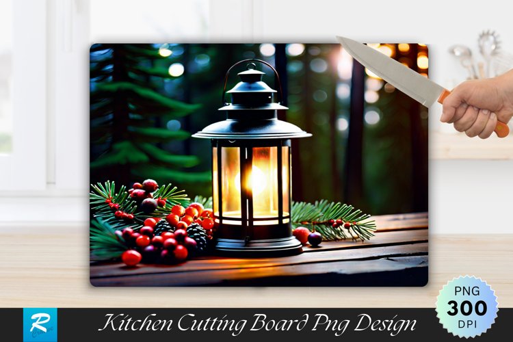 Vintage Lantern with Pine Sprigs and Berries Cutting Board example image 1