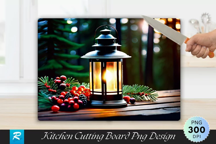 Vintage Lantern with Pine Sprigs and Berries Cutting Board