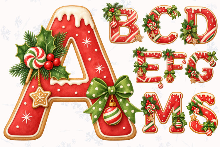 Christmas Candy Cane Alphabet PNG example image 1