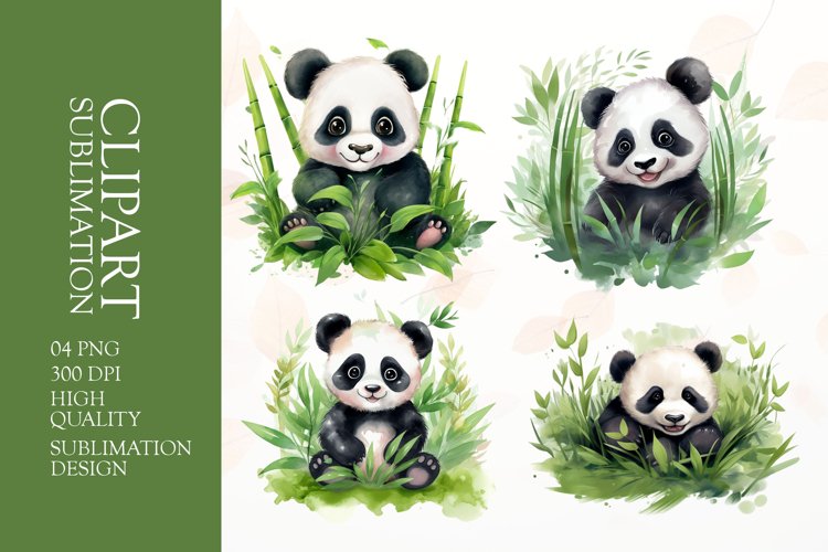 Watercolor panda sublimation clipart png example image 1