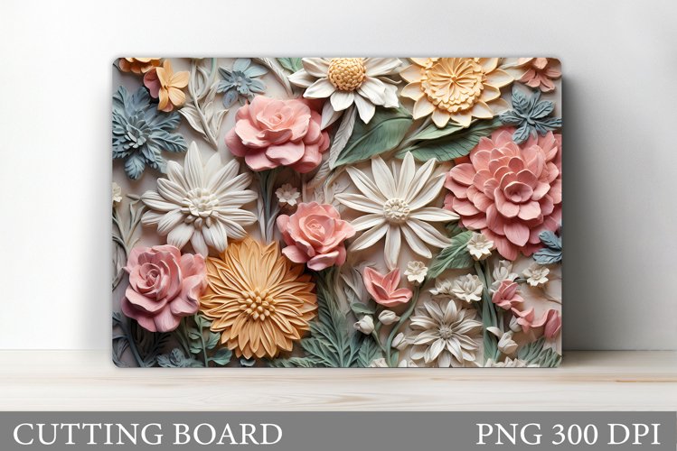 3D Flowers Cutting Board. Colorful Flowers Cutting Board example image 1
