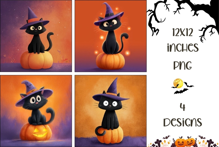 Kids Halloween Backgrounds, Halloween Cat Digital Papers PNG
