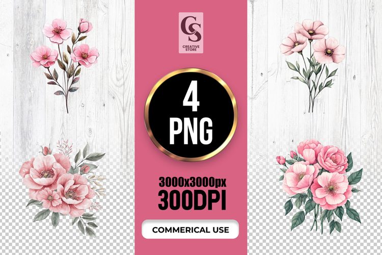 Pink Peony Flowers Clipart Sublimation PNG