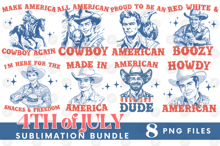 American Cowboy 4th of July USA Eagle Horse PNG DTF Bundle