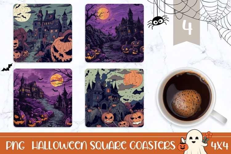 Spooky Castle Square Coasters, Moon Square Coaster Print