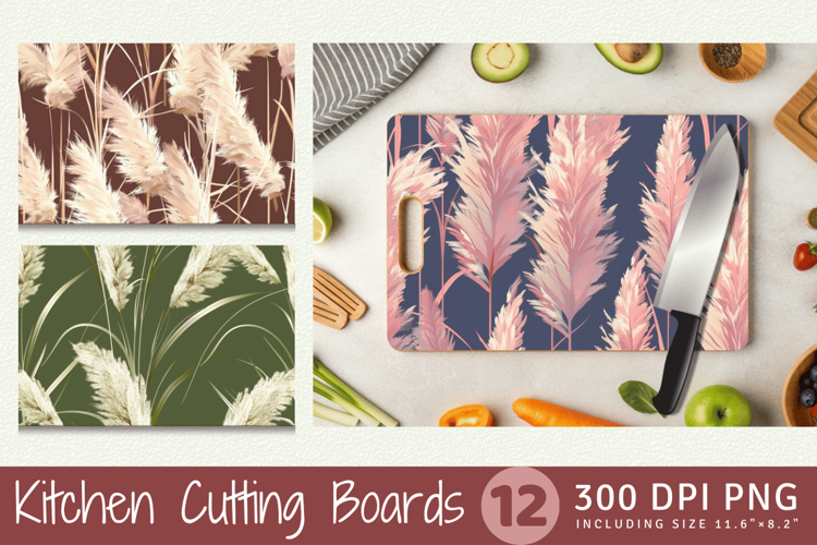 Pampas Grass Cutting Boards sublimation Design