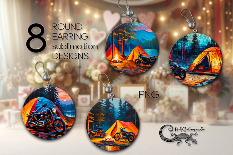 Tent in forest | Round earring sublimation design bundle