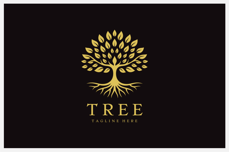 Golden Tree Logo Design Vector Illustration