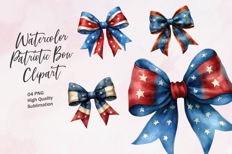 Watercolor Patriotic Bow Clipart