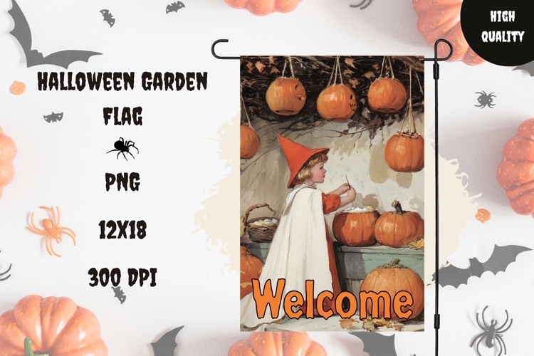 Vintage Halloween Garden Flag, Welcome Garden Flag Template