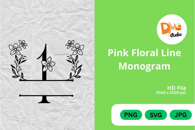 Pink Floral Line Monogram